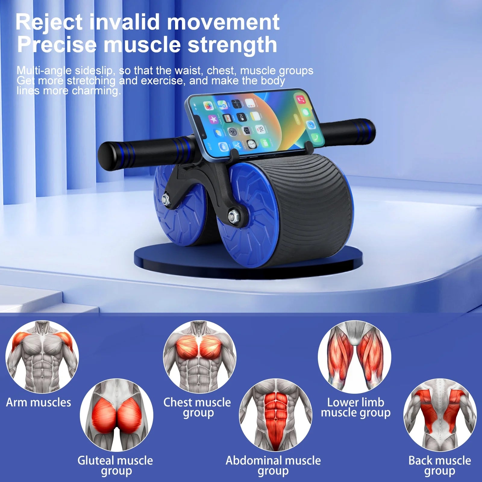 Automatic Rebound Phone Holding Abdominal Wheel for Core Strength Training