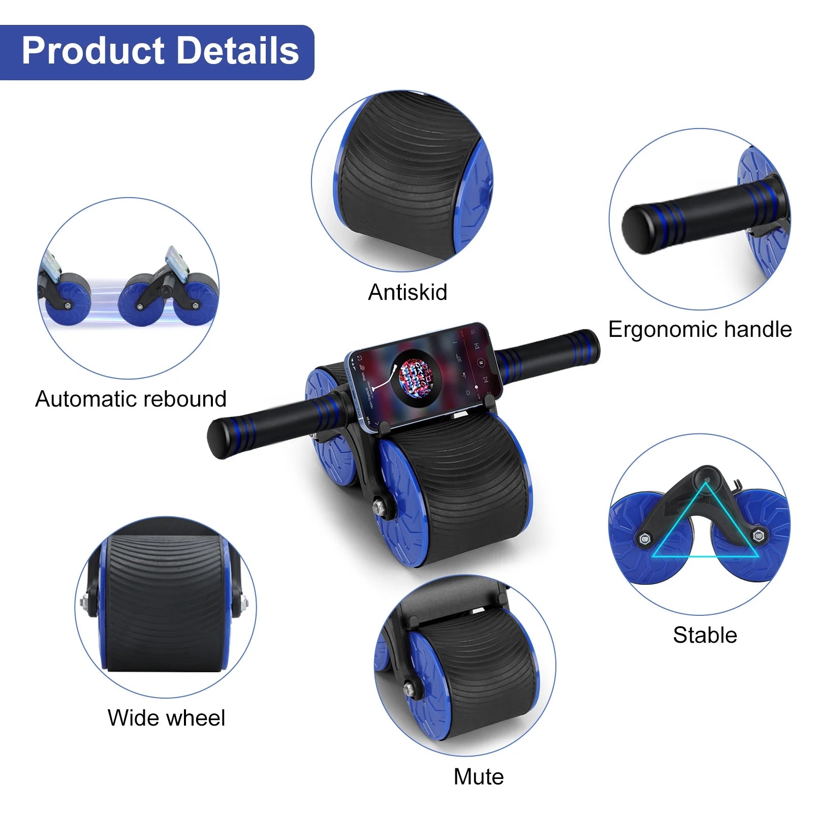 Automatic Rebound Phone Holding Abdominal Wheel for Core Strength Training